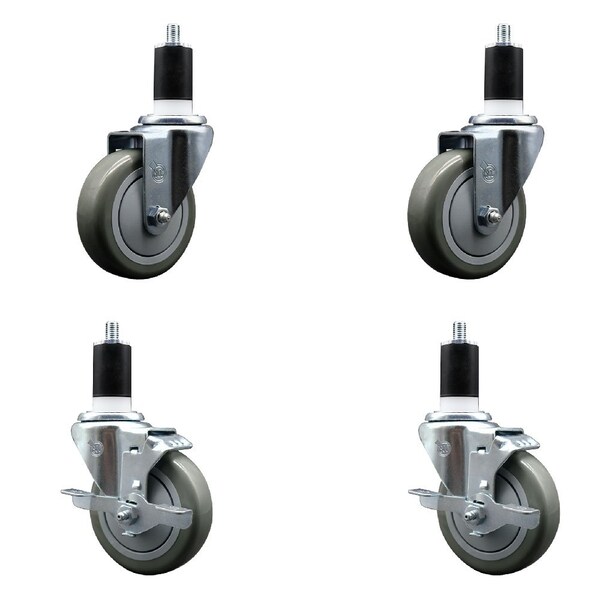 Service Caster 4'' Gray Poly Wheel Swivel 1-1/2'' Expanding Stem Caster Set 2 Brakes, 4PK SCC-EX20S414-PPUB-2-TLB-2-112 - main